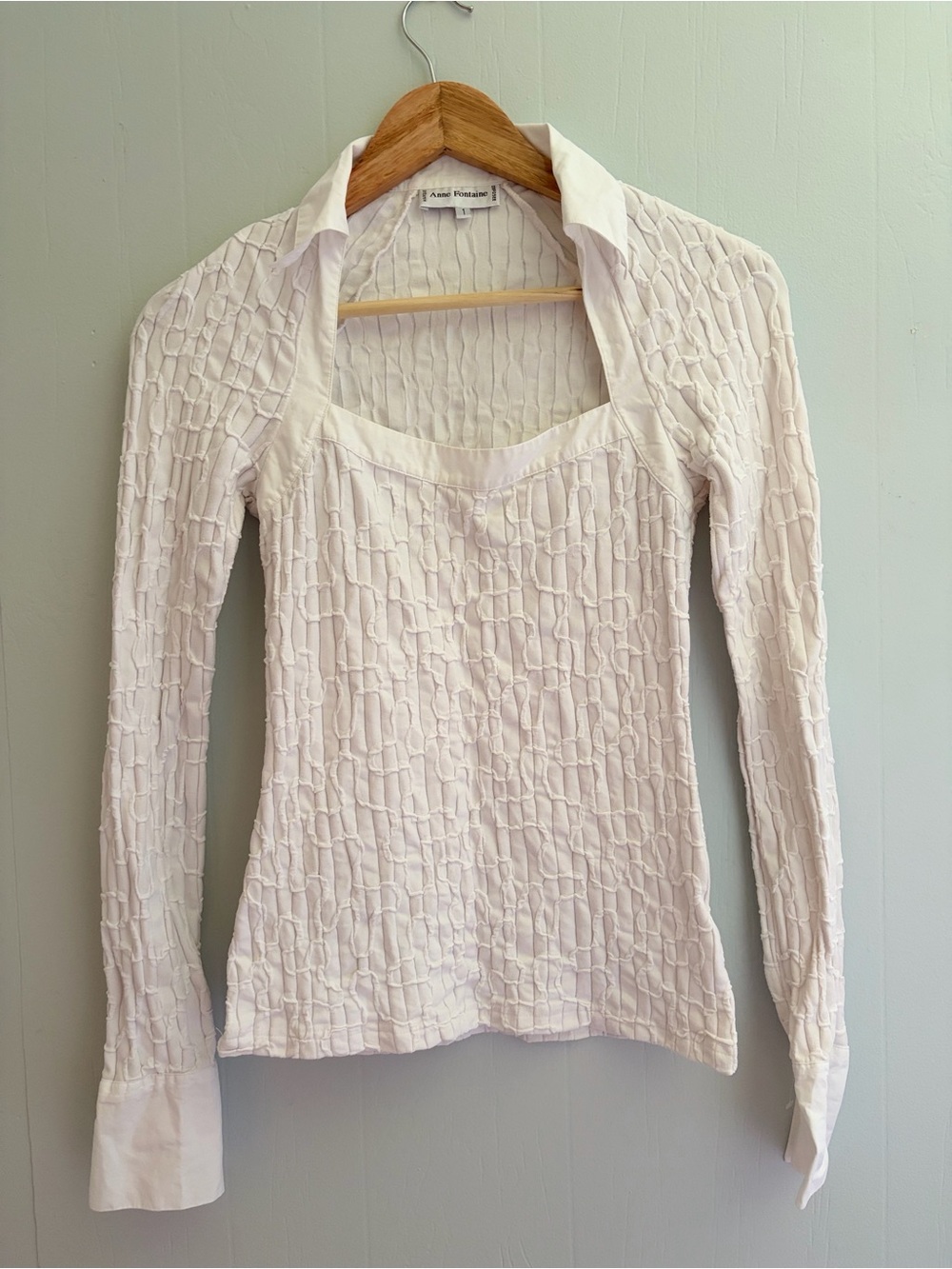 Anne Fontaine France Sz 1 White Textured Bubble Cage Blouse Button Cuffs
